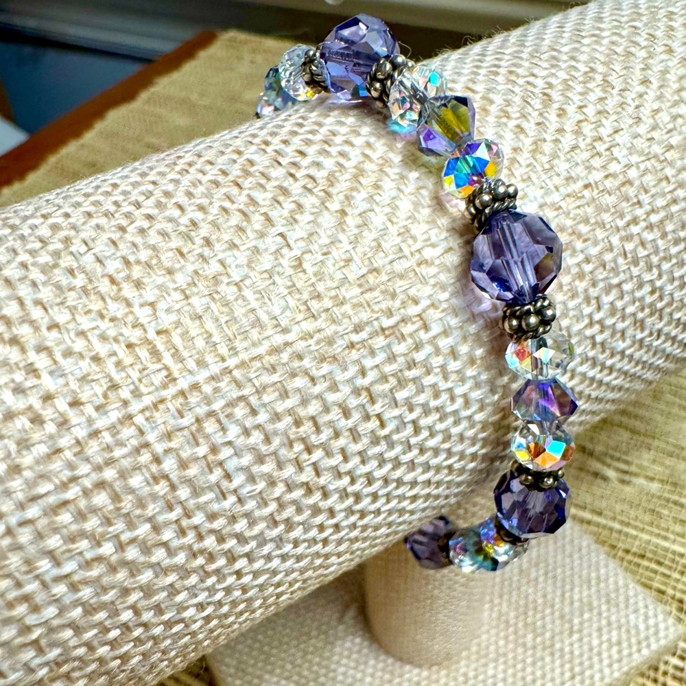 Incredibly sparkling lavender and clear iridescent bead wire strung bracelet